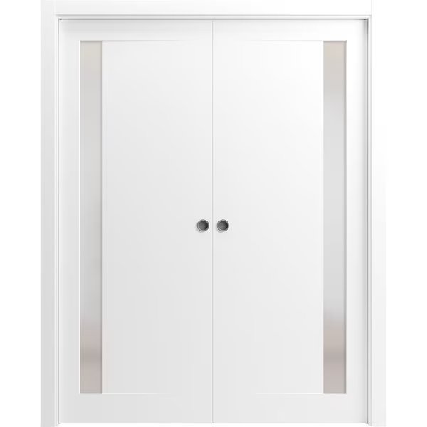Sliding Closet Bypass Doors 64 x 84in, Sete 6933 Matte Black W/ Frosted Glass, Sturdy Rails, Sartodoors, Mfr#: SETE6933DBD-BLK-6484